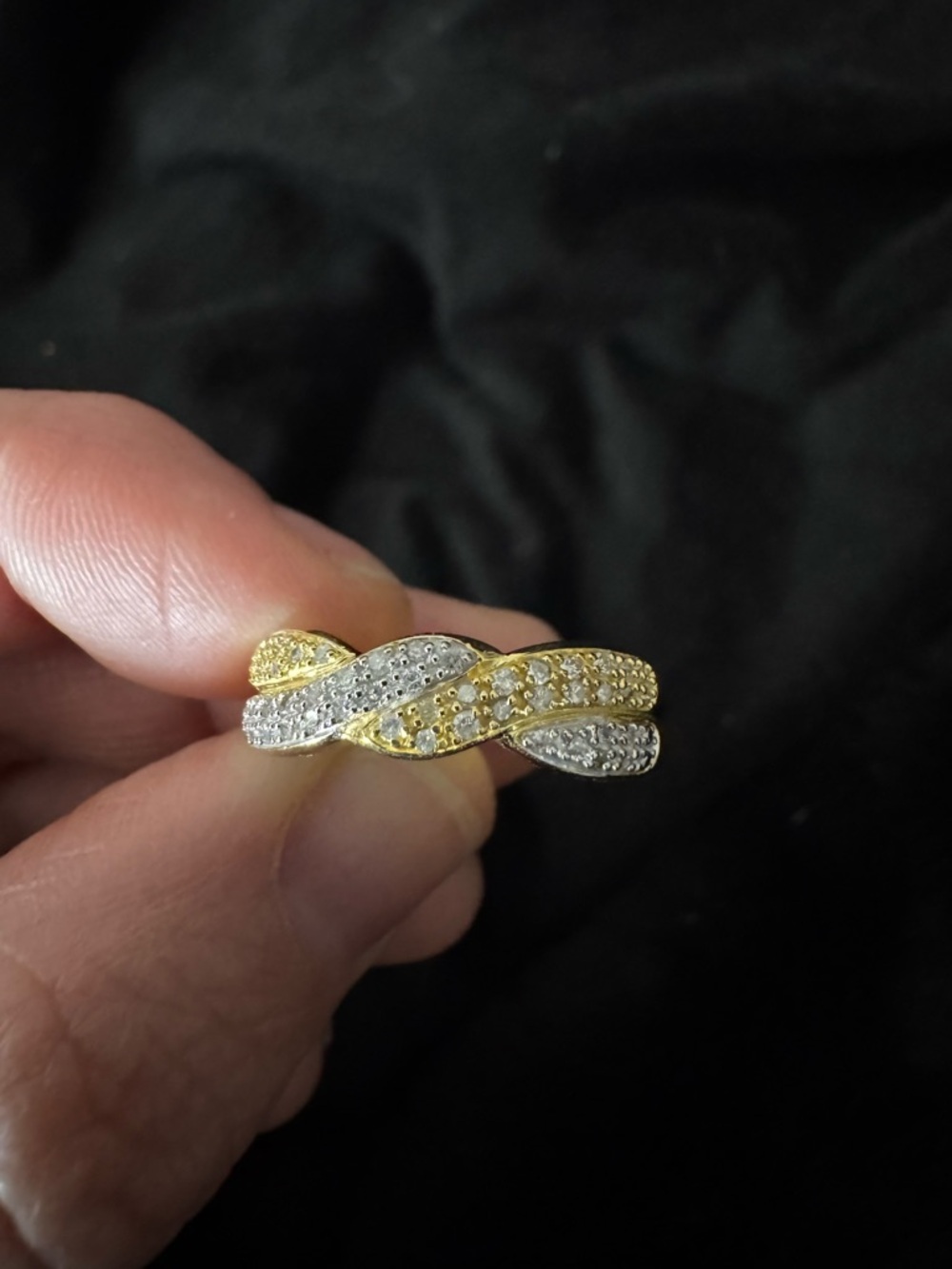 Fashion Jewelry Two-Tone Gold and Silver Twisted Pave Ring